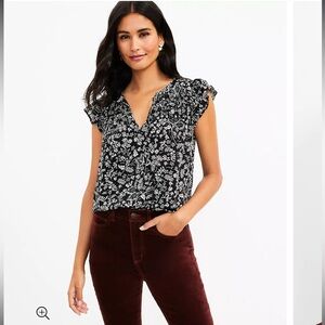 Loft Women’s Floral Ruffle Tie Neck Shell Blouse